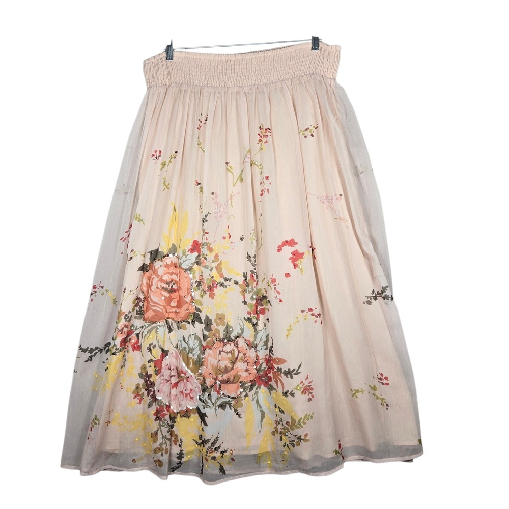 Soft Surroundings Floral Sequin Maxi Skirt S Blush Peach Pink Boho Lined